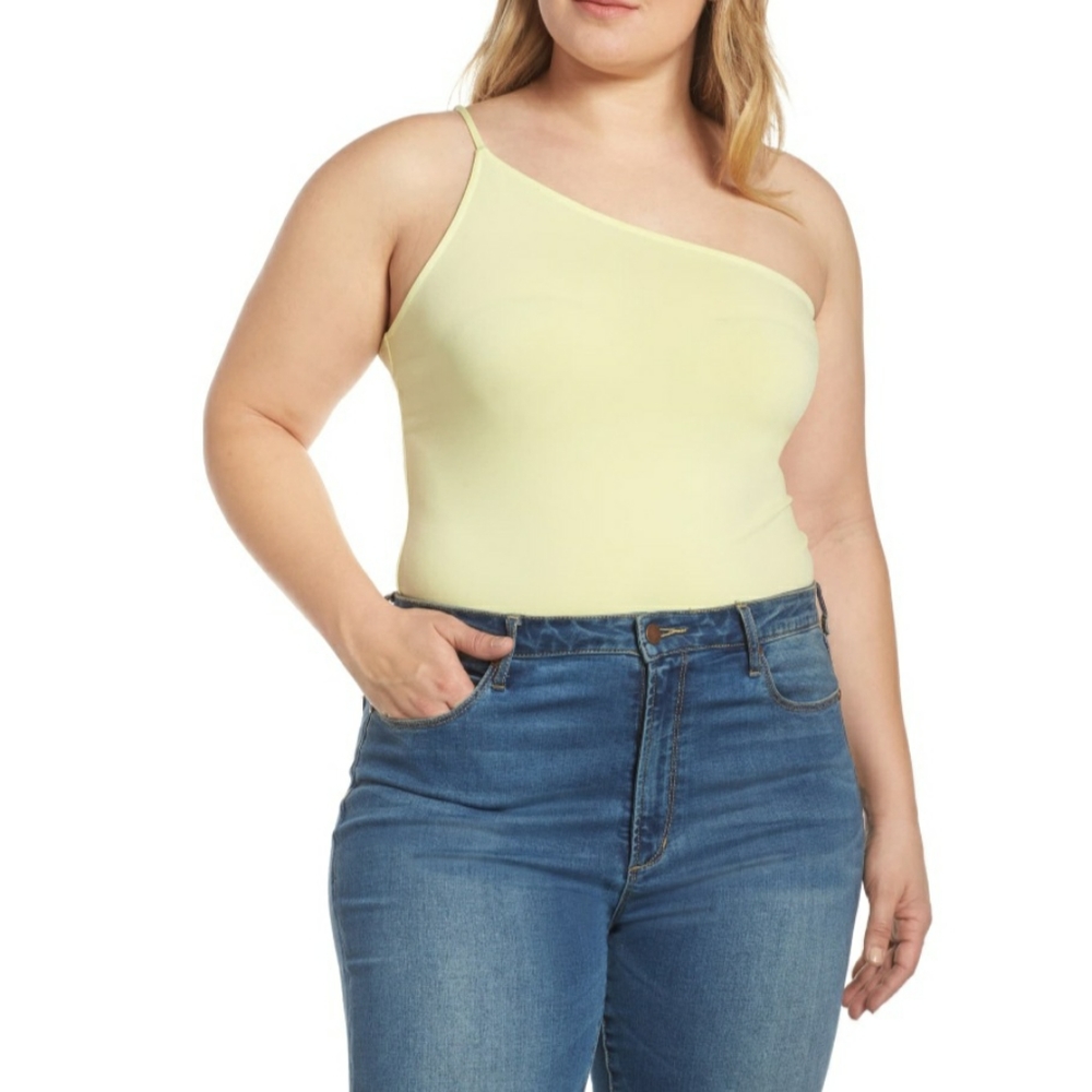 New! Leith Nordstrom Yellow One Shoulder Bodysuit - Picture 1 of 8